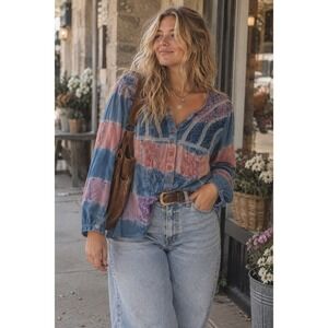 Namrata | Tops | Namrata Tie Dye Embroidered Boho Blouse Blue Pink ...